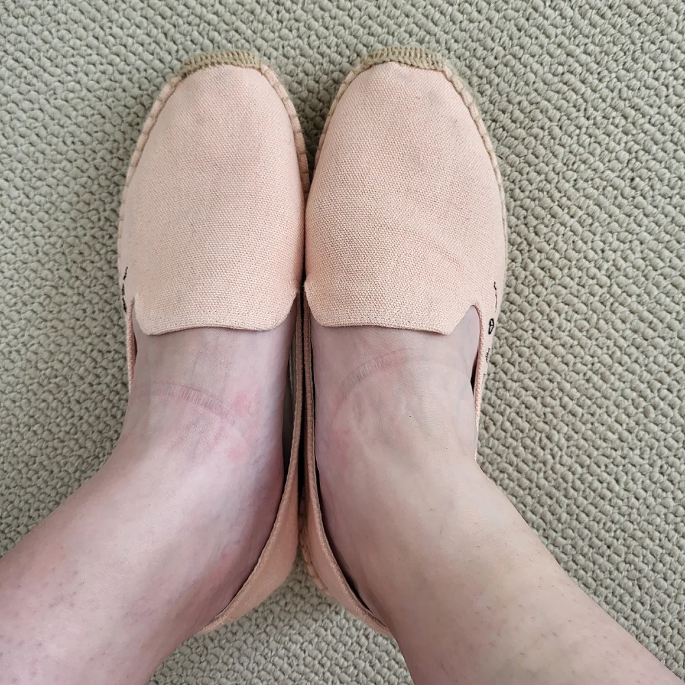 Soludos Pink Canvas Slip-On Espadrilles with Script Detail